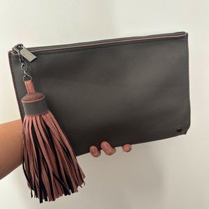 Grey Deux Luxe clutch bag with big fringe zipper